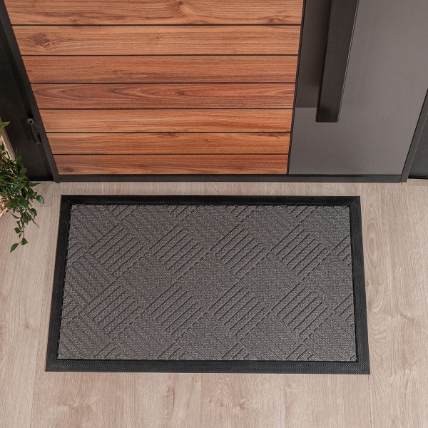 Basket Weave Door Mat - Grey/Black .. - 1